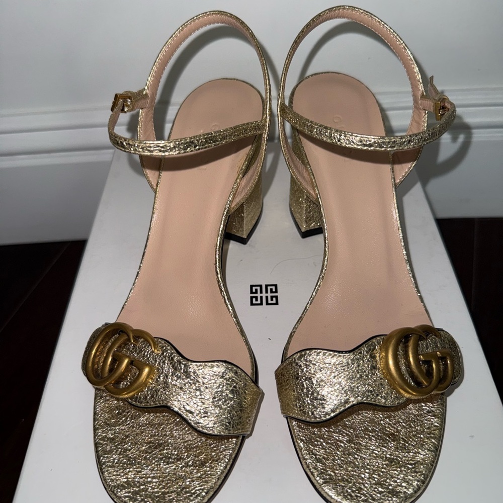 Gucci Marmont Metallic High Heel Sandals